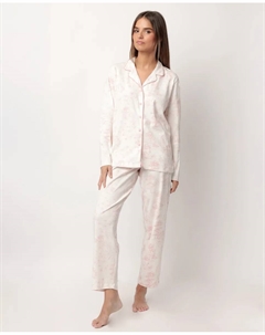 Женская длинная открытая пижама из хлопкового трикотажа, светло-розовый Admas