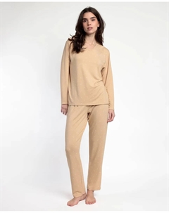 Женские длинные пижамы из вискозного трикотажа, бежевый Admas