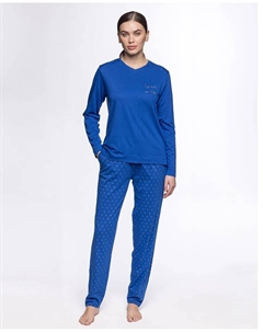 Женская пижама из бамбука и хлопка, длинная, синий Punto blanco