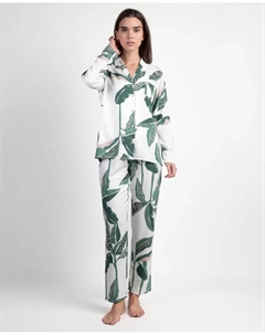 Женская длинная открытая пижама из поплиновой ткани зеленого цвета Admas