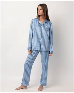 Женская длинная пижама из синего сатинового материала, синий Admas