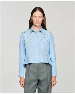 Женская рубашка со стразами, светло-голубой Sandro