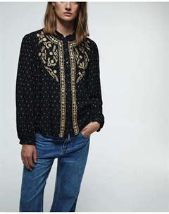 Вышитая блуза с нагрудником, черный Сфера
