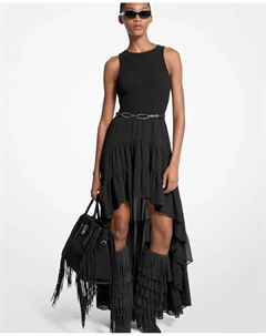 Короткое платье с асимметричным подолом и оборками, черный Michael michael kors