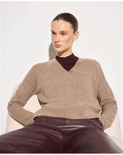 Женский свитер из кашемировой шерсти с V-образным вырезом, коричневый Woman el corte inglés