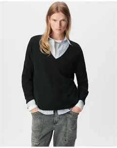 Женский джемпер с V-образным вырезом и спиной из страз, черный Ikks