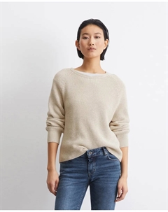 Женский свитер с круглым вырезом свободного кроя из тяжелого органического хлопка, бежевый Marc o'polo