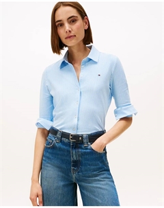 Рубашка из пике с узким силуэтом, светло-голубой Tommy hilfiger