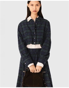 Женская короткая клетчатая рубашка с камнями, синий Maje