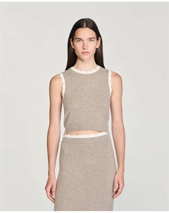 Женский вязаный свитер с высоким воротником, бежевый/белый Sandro