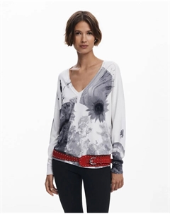 Женский тонкий свитер с коллажем, белый Desigual