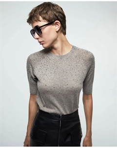 Джемпер с стразами, коричневый Сфера