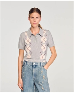 Женский джемпер с ромбами и воротником поло, серый Sandro