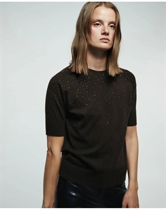 Джемпер с стразами, темно-коричневый Сфера