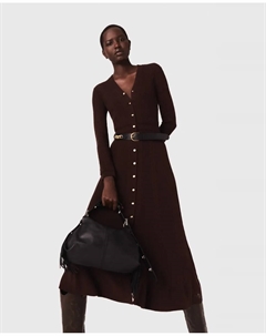 Длинное трикотажное платье с пуговицами, коричневый Maje