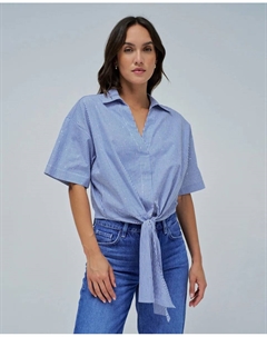 Женская рубашка из светлого денима с бантом на подоле, синий/белый Salsa jeans