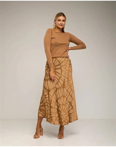 Юбка миди из шелка с геометрическим принтом и карманами, коричневый Tantra