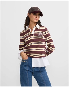 Женское поло в бордово-желтую полоску Silbon