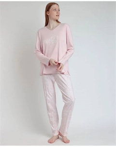 Длинная женская пижама из хлопкового трикотажа розового цвета Admas