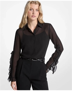 Полупрозрачная блузка с оборками, черный Michael michael kors