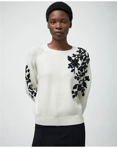 Контрастный вышитый свитер, светло-бежевый Сфера