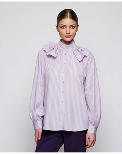 Женская полосатая хлопковая рубашка с рюшами, сиреневый Mirto