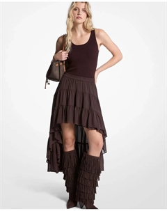 Юбка из жатого шифона с асимметричным подолом и оборками, шоколадный коричневый Michael michael kors