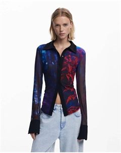 Женская рубашка на пуговицах из шифона, синий/черный Desigual