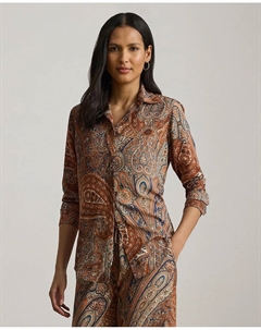 Женская рубашка с длинным рукавом с принтом, коричневый Lauren ralph lauren