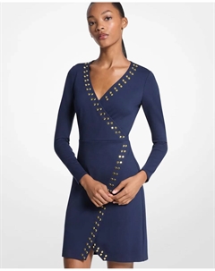 Короткое платье с длинными рукавами и заклепками, темно-синий Michael michael kors