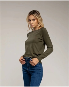 Женский джемпер из тонкой пряжи с вырезом лодочкой, оливковый зеленый Tantra