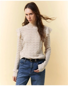 Джемпер с ажурной отделкой и воланом, светло-бежевый Сфера