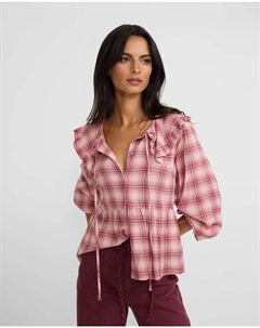 Женская блузка с воротником-стойкой в розовую клетку Silbon