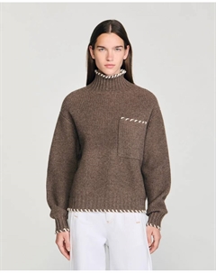 Женский свитер с высоким свободным воротником, коричневый Sandro