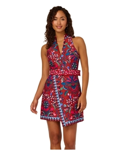 Платье с V-образным вырезом и поясом, красный/темно-синий Adrianna papell