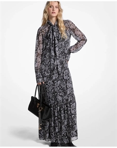 Длинное струящееся платье с бантом на шее, серый Michael michael kors