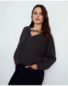 Женский свитер с V-образным вырезом люрекс, светло-серый Couchel