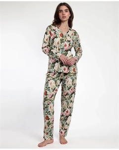 Женская длинная пижама с открытой вязкой из вискозы каменного цвета Admas