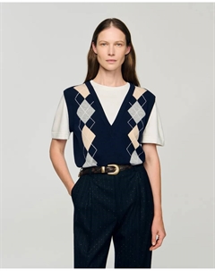 Женский джемпер с узором ромбы в стиле обмана зрения, темно-синий Sandro