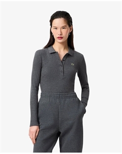 Женское поло из хлопка в рубчик с короткими рукавами и приталенным кроем, светло-серый Lacoste