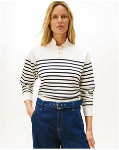 Женский полосатый свитер с высоким воротником на пуговицах, белый Tommy hilfiger