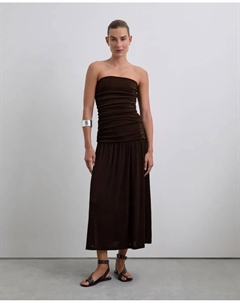 Женское миди-платье с открытыми плечами и деталями со сборкой, коричневый Scalpers