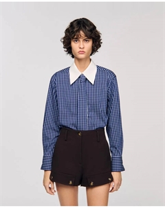 Женская рубашка в клетку и галстук, синий/белый Sandro
