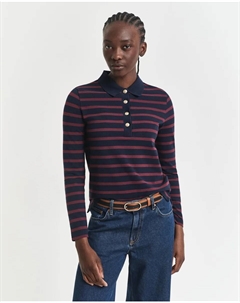 Женская рубашка поло из пике с длинными рукавами и бретонской полосой, синий Gant