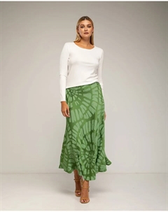 Юбка миди из шелка с геометрическим принтом и карманами, зеленый Tantra