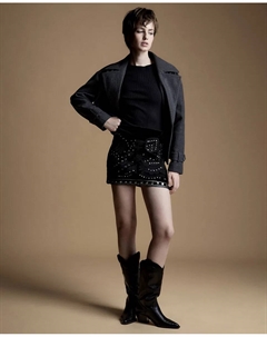 Мини-юбка бархатная с заклепками, черный Сфера