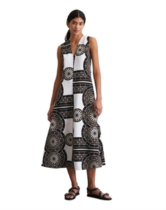 Платье из льна с расклешенным силуэтом и принтом, белый/черный Marc o'polo