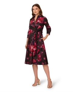 Платье-комбинация с французским принтом Рукава, черный/красный Adrianna papell