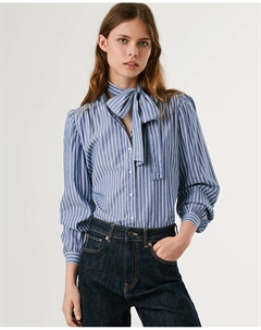 Женская рубашка из поплиновой ткани с полосатым принтом, синий/белый Pepe jeans