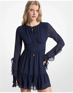 Короткое платье из жоржета с рукавами с оборками, морской Michael michael kors